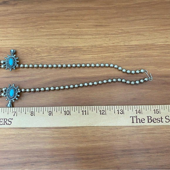 Vintage Faux Turquoise Silver-tone Ball Chain Squash Blossom Necklace 147.7g - Picture 9 of 14